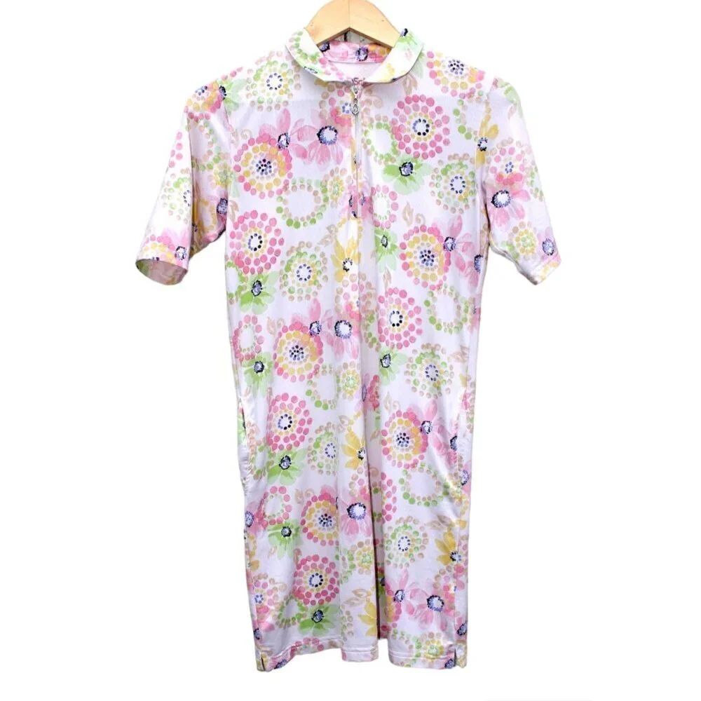 SANSOLEIL Sol style Cool Zip Mock Pink & Green Floral Golf Dress Size Small